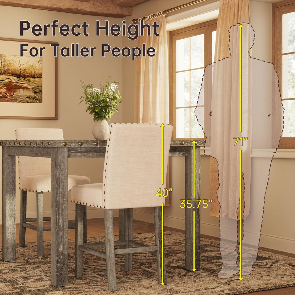 Counter Height Dining Table Set for 4,Farmhouse Dining Table Set for 4,Square Bar Kitchen Dining Table with 4 Bar Stools,High Dining Table and Chairs for Dining Room, Kitchen