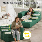 Single Couch Sofa for Small Spaces 2 in 1 Convertible Sofa to Lounger Comfy Bean Bag Chair for Adults with Removable Cover with Pillows for Bedroom, Apartment, Office (Green, 35.43" Single Sofa)