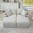 Eafurn Oversized Double Chaise Lounge Indoor with Cup Holders & Side Pocket, 71" Plush Corduroy Boneless Chaise Lounge Sofa with High Density Sponge & Deep High Seat Comfy Sleeper Couch Bed