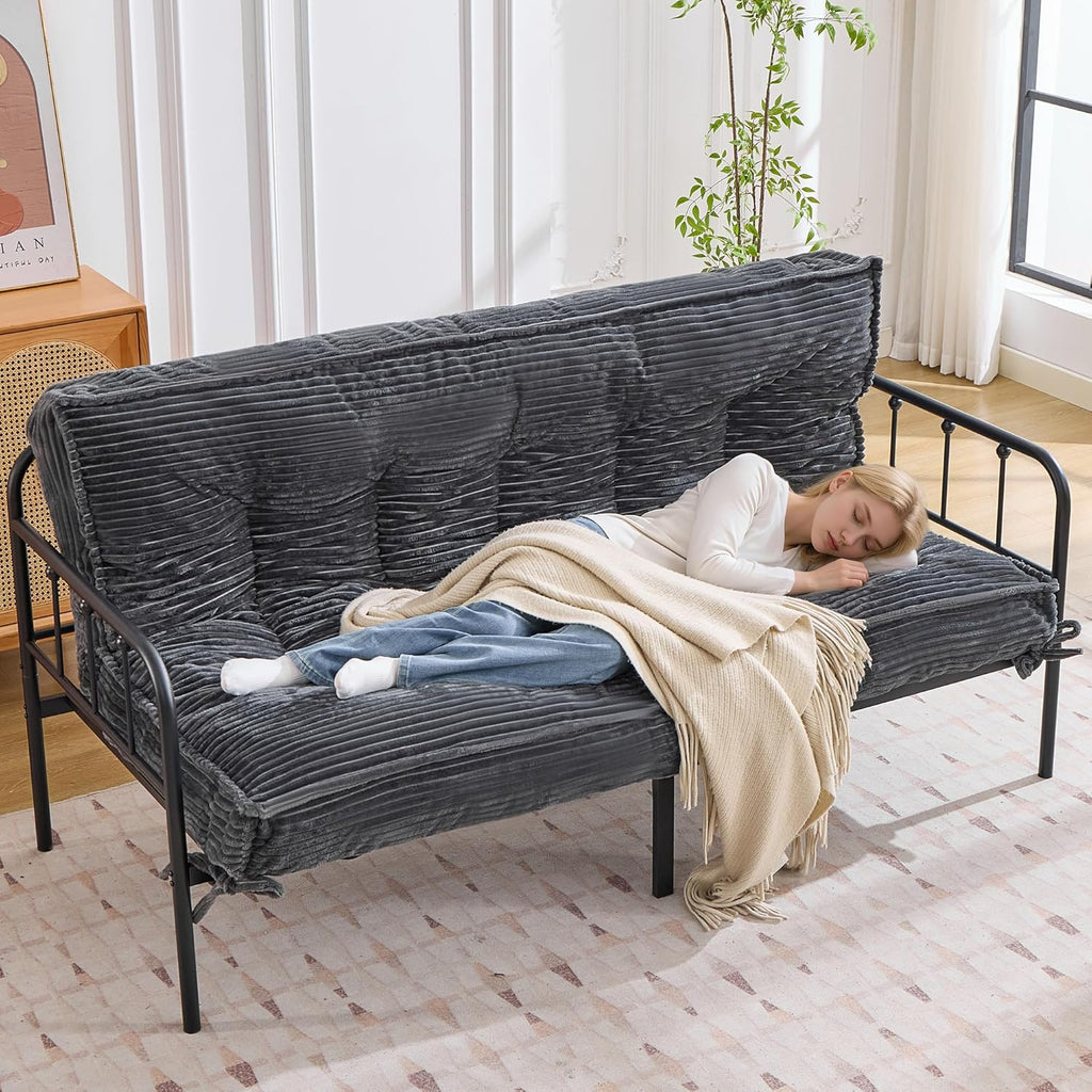 Futon Mattress Full Size 8",Foldable Futon Sofa Couch Bed,Floor Mattress Thick High Density Shredded Foam(Frame Not Included),Medium Firm Japanese Style Sleeping Pad for Guest Bedroom Living,DarkGrey