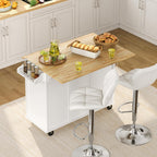 Yaheetech Kitchen Island Cart with Drop Leaf, Kitchen Breakfast Bar on 5 Universal Wheels with Storage Cabinet, Rubberwood Top, 3 Drawers, Spice Rack for Dining Room, 49W x 29.5D x 36H, White
