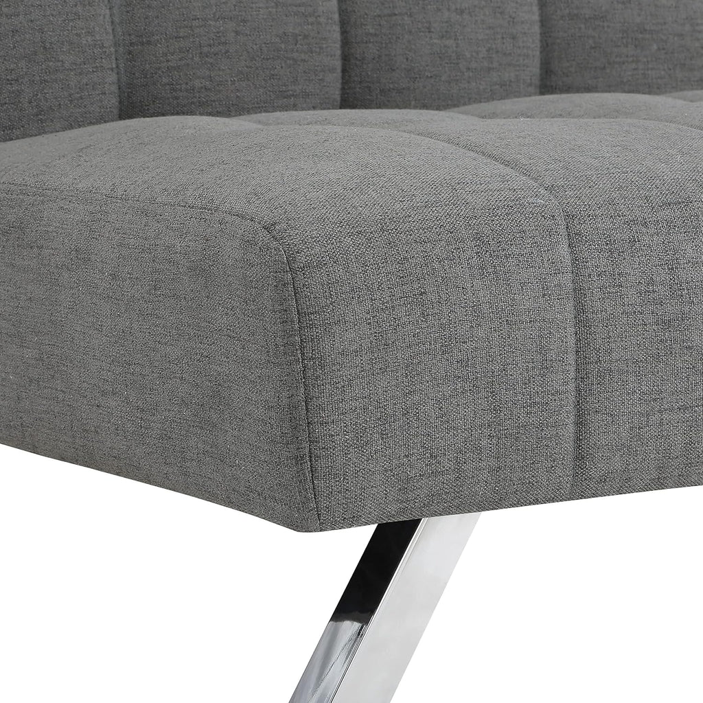 OSP Home Furnishings Sawyer Convertible Futon Sofa with Easy Lift and Stainless Steel Legs, Grey Fabric
