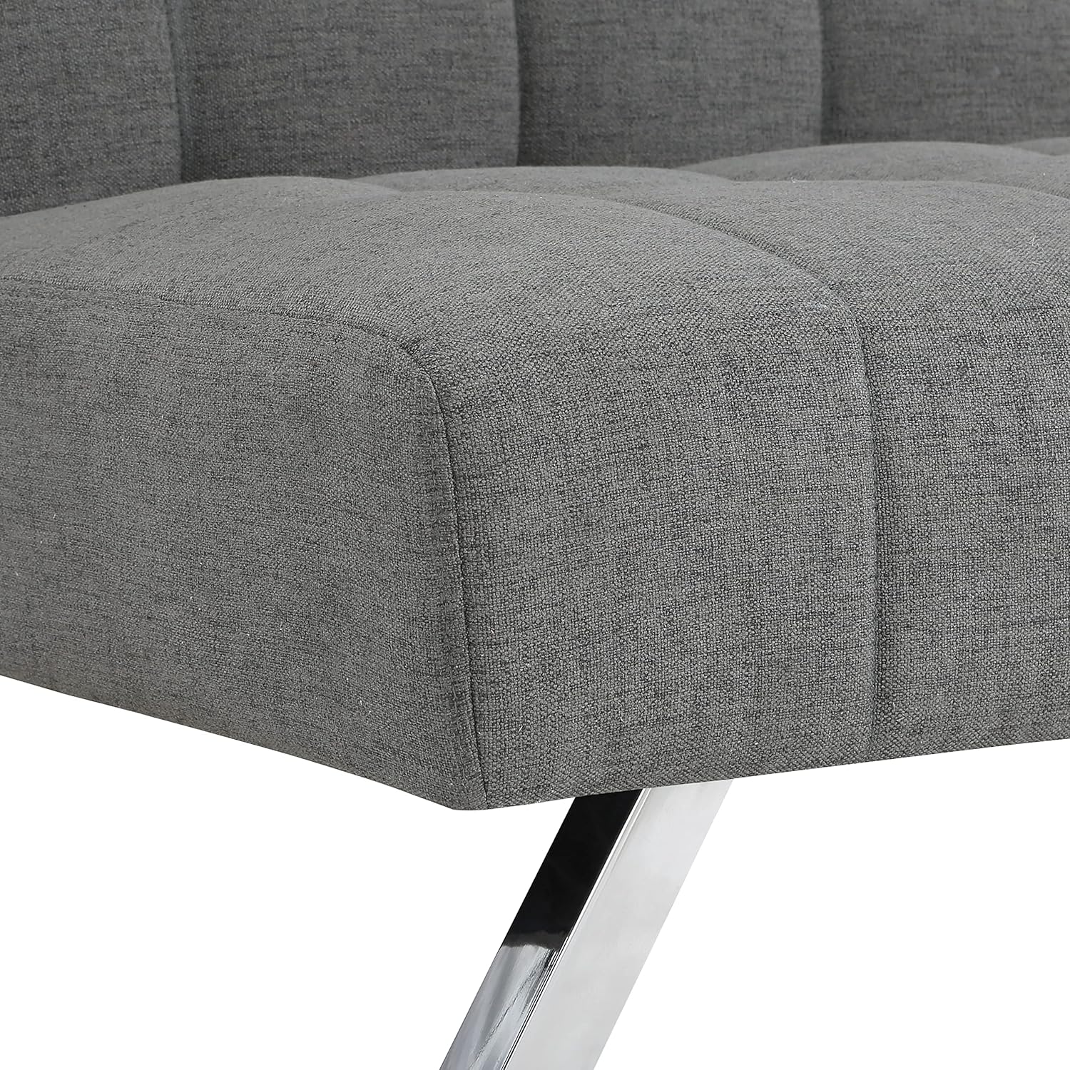 OSP Home Furnishings Sawyer Convertible Futon Sofa with Easy Lift and Stainless Steel Legs, Grey Fabric