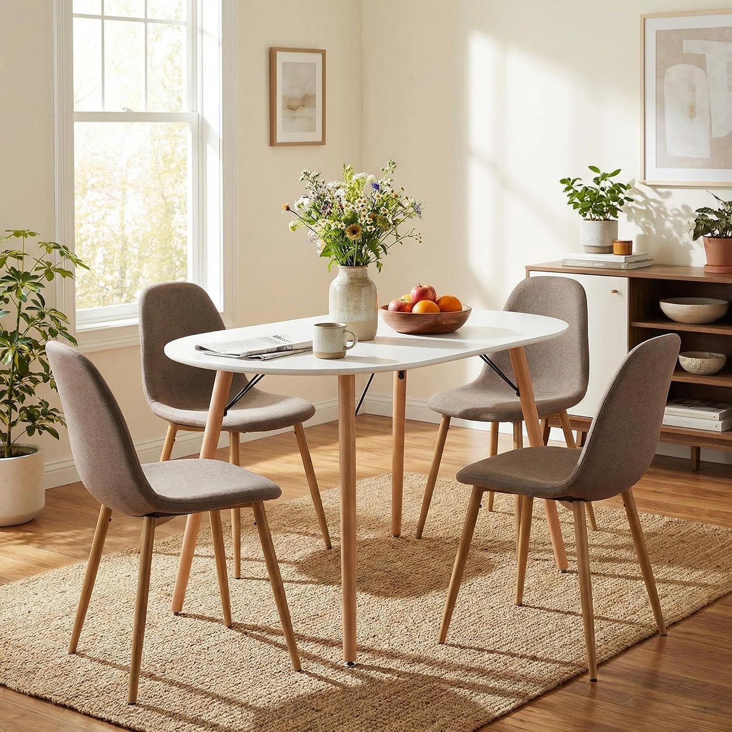 FurnitureR Dining Table Oval 47.2 Inch for 4-6 Person, Stylish Leisure Table Functional Table with Wooden Legs for Home Kitchen, Cafés, Small Places, White