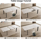 HIPIHOM Extendable Dining Table for 6-8 People, 63 to 78.7 Inch Rectangular Table, White MDF with Sturdy Metal Legs, Space-Saving for Dining Room, Kitchen, Small Spaces
