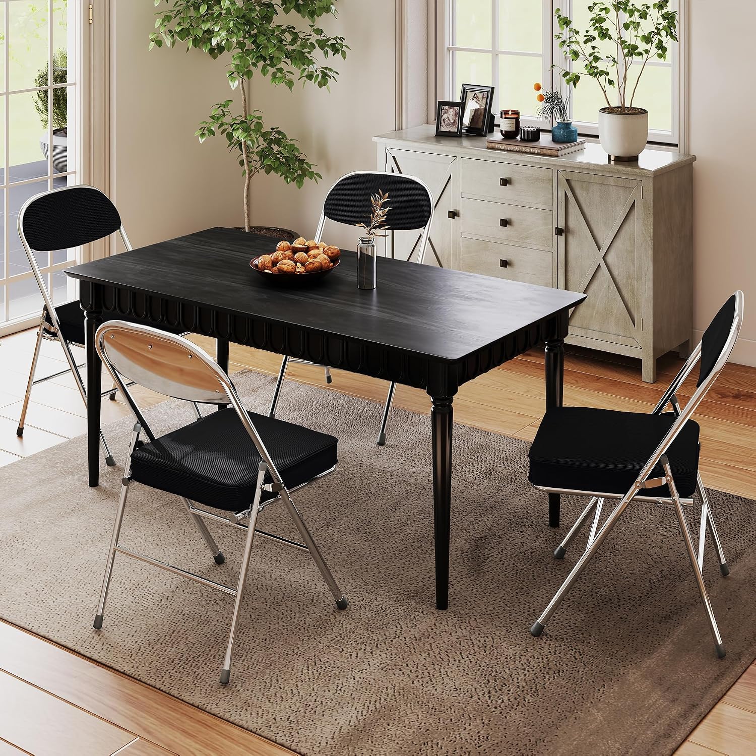 Real Relax Folding Chairs with Padded Thick Seat, Durable Corduroy Fabric, Portable Stackable Commercial Folding Office Chair with Steel Frame for Events Office Wedding Party,650LB,4 Pack,Black