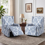 Swivel Rocker Recliner Chair Set of 1, Manual Nursery Glider Recliner, Floral Fabric Wingback Accent Chair with Adjustable Backrest & Footrest for Small Spaces Living Room Bedroom -Navy Blue