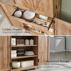 ACCOHOHO 72" Tall Kitchen Pantry, Farmhouse Storage Cabinet with Barn Doors, Organizer, Drawer and Adjustable Shelves, Rustic Wood Cupboard for Kitchen, Dining Room, Bathroom and Hallway, Light Walnut