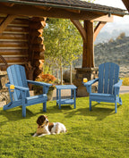 SERWALL Folding Adirondack Chair Set of 2, Adjustable Adirondack Chair with 3 Recline Positions, All Weather HDPE Outdoor Adirondack with Cup Holders, Blue