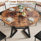 IRONCK 47.2" Round Dining Table for 4, Industrial Kitchen Table with Large Storage Shelf, Space Saving Wood Circle Dinner Table for Kitchen & Dining Room, Vintage