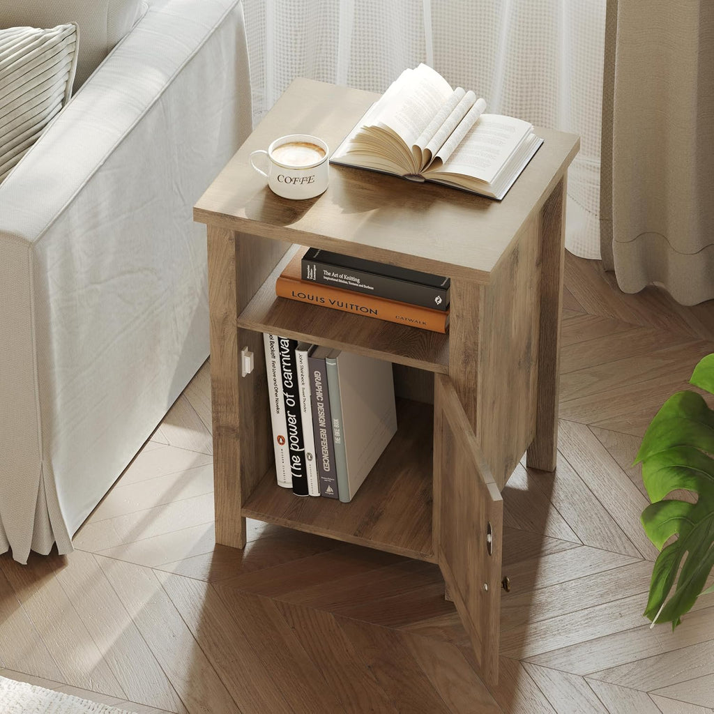 ChooChoo Farmhouse Nightstands with Storage | End Table Set of 2, Open Shelf, Rustic Bedside Table Set of 2 for Bedroom, Wash Gray