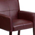 EMMA + OLIVER Burgundy LeatherSoft Executive Side Reception Chair with Mahogany Legs