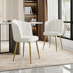 VECELO Velvet Dining Chairs Set of 2, Modern Upholstered Kitchen Chairs with Thick Cushions, Curved Padded Backrest and Metal Legs, for Kitchen, Dining Room, Living Room, White