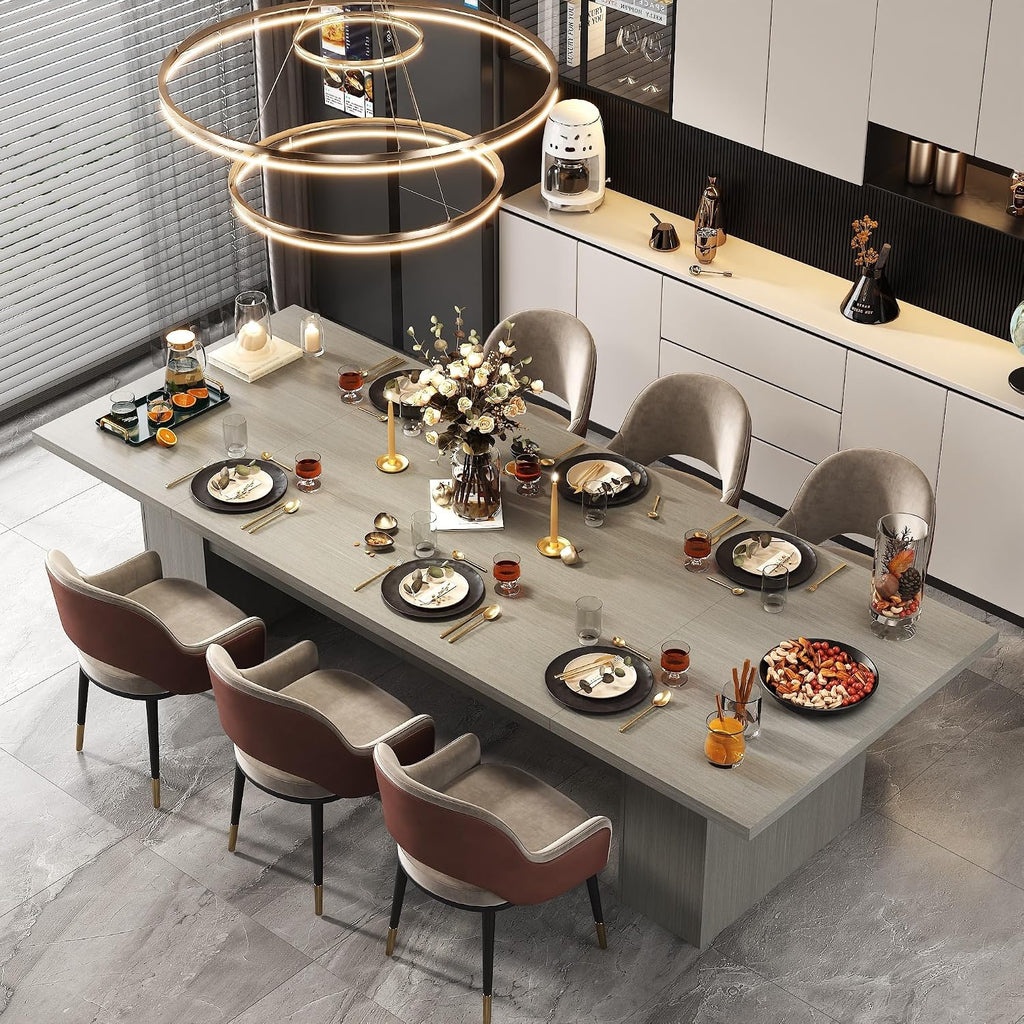AGOTENI 118" Large Dining Table for 8-12 People, Versatile Rectangle Dining Room Table with Wood Grain for Conference Room Kitchen, Grey