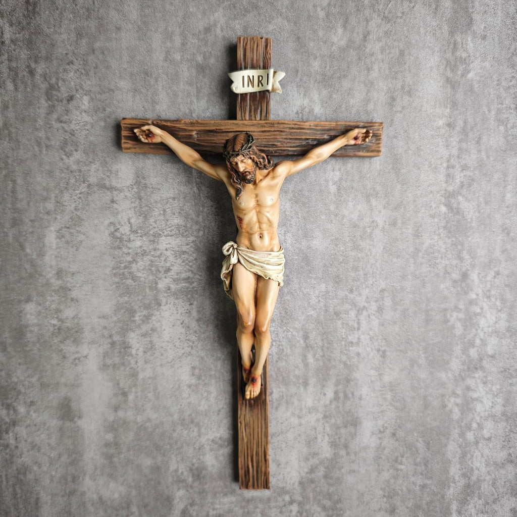 BC Catholic Crucifix Wall Cross, 10"H Jesus Christ Cross for Wall, Catholic Gift, Religious Wall art, Renaissance Sculpture Handmade by Buildclassic
