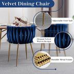 Gold Glass Round Dining Set for 4, 36'' Modern Minimalist Luxury Circle Dinner Room Set, 5 Piece Clear Glass Circular Kitchen Table with Navy Blue Woven Chair Set, for Small Apartment Home