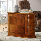 Solid Wood End Table with Charging Station, No Assembly Required Narrow Sofa Side Table for Living Room, Vintage Slim Nightstand Bedside Table (2 Drawers, Brown, 1Pc)