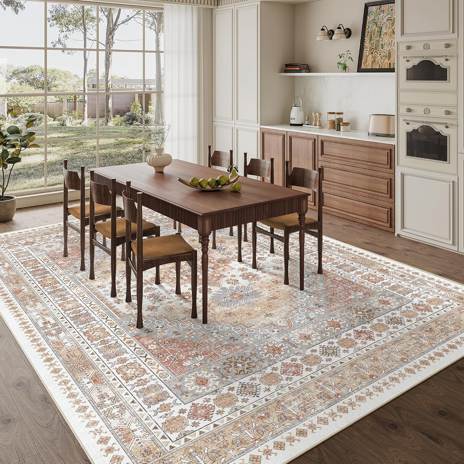 zesthome 8x10 Area Rugs for Living Room,Non-Slip Backing Washable Rugs,Vintage Large Area Rug，Stain Resistant Home Decor Rug (Orange,8'x10')
