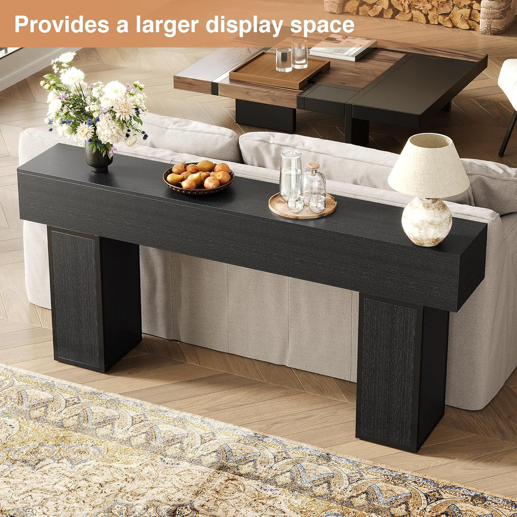 UNIQUITE 70.9-Inch Extra Long Console Table, Farmhouse Wood Sofa Table Behind Couch Tables, Entryway Table Accent Table for Living Room, Entrance, Hallway, Foyer, Black