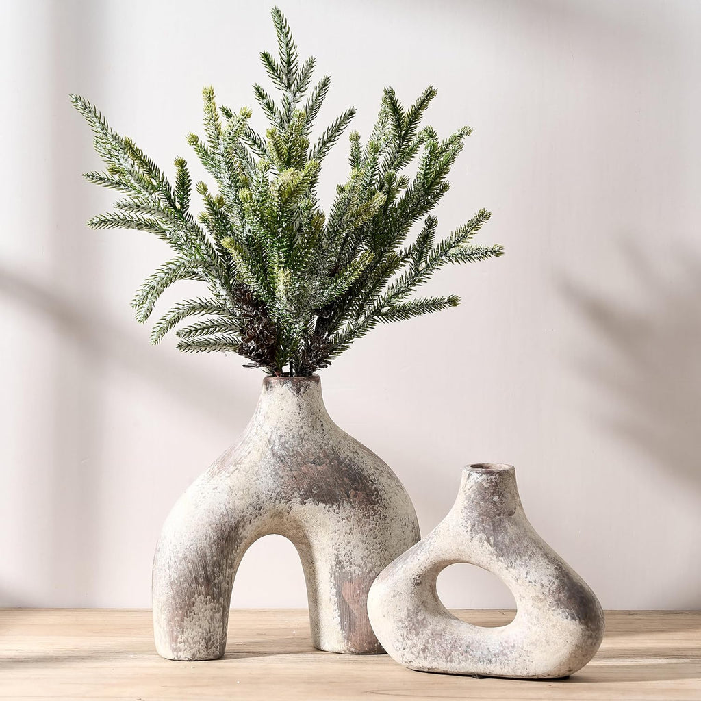 SIDUCAL Ceramic Vase Set of 2 for Minimalist Bohemian Decor | Irregular Hollow Donut Vases for Home Decor, Wedding, Living Room, Shelf, Office, Entryway, Mantel Decoration,Brown