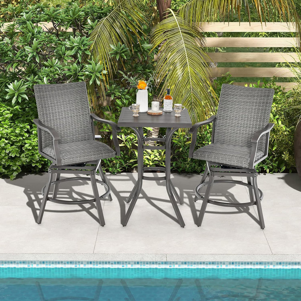 Tangkula 24 Inch Outdoor Bar Table, Patio Bar Height Table with Aluminum Tabletop & Heavy-Duty Metal Legs, Adjustable Footpads, Square Bar Table for Poolside, Backyard, Balcony