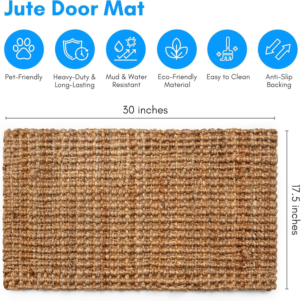 PLUS Haven Jute Doormat - Size: 17.5-Inches x 30-Inches - Pile Height: 1-Inch - Doormat Outdoor Entrance, Front Porch Door Mat, Easy to Clean Entry Mat, Outdoor and Indoor Uses, Home Decor