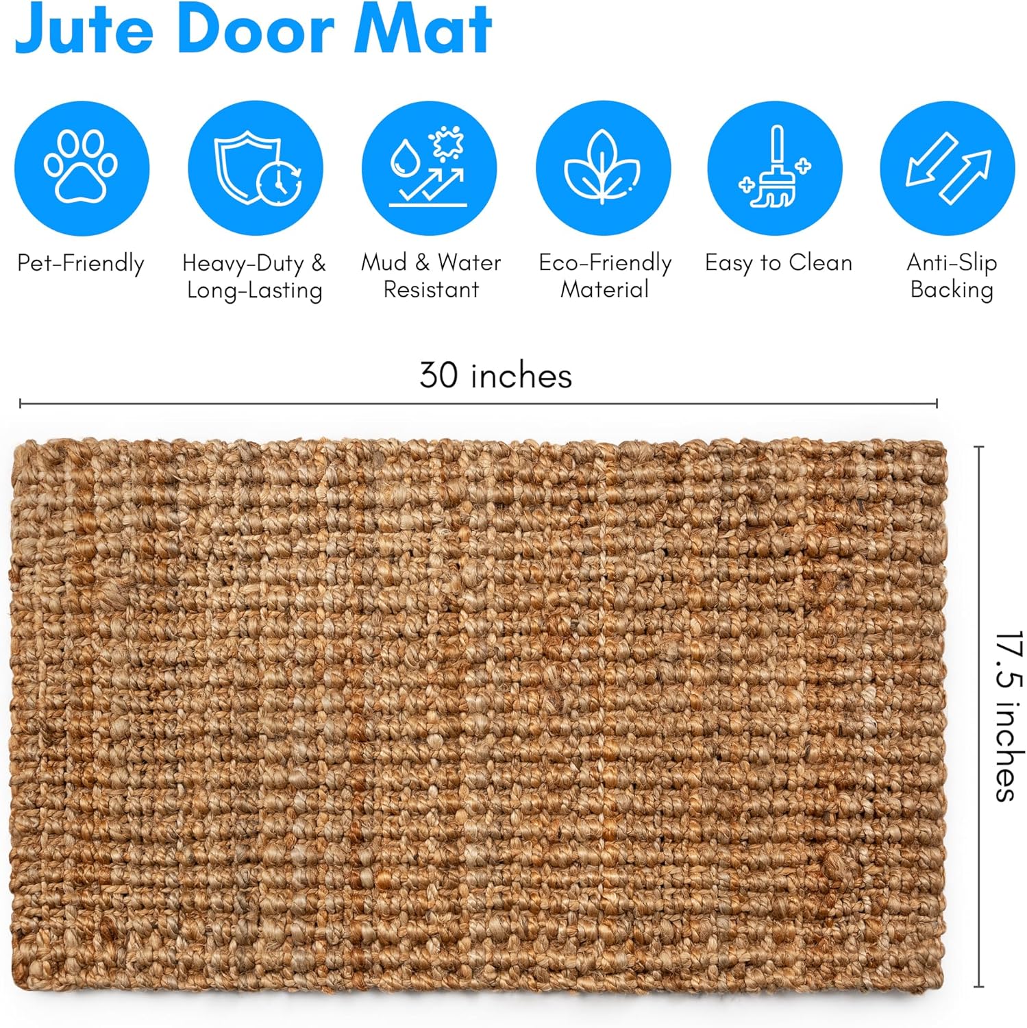PLUS Haven Jute Doormat - Size: 17.5-Inches x 30-Inches - Pile Height: 1-Inch - Doormat Outdoor Entrance, Front Porch Door Mat, Easy to Clean Entry Mat, Outdoor and Indoor Uses, Home Decor