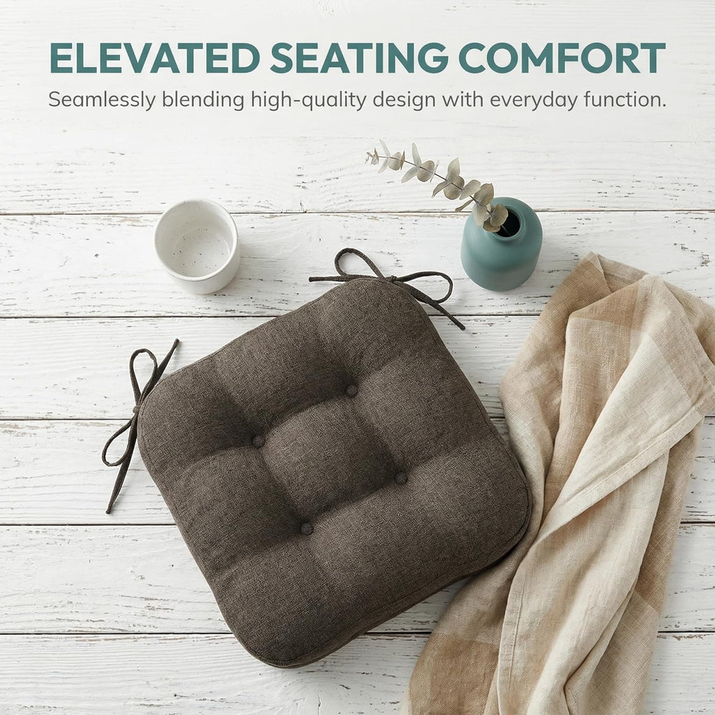 baibu Set of 2 Dining Chair Cushions, Dual-Layer Patent Design Memory Foam Kitchen Chair Cushions, Non-Slip Seat Pads with Ties, 16.5 x 16.5 x 3.5in, 2 Pack, Dark Brown
