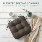 baibu Set of 2 Dining Chair Cushions, Dual-Layer Patent Design Memory Foam Kitchen Chair Cushions, Non-Slip Seat Pads with Ties, 16.5 x 16.5 x 3.5in, 2 Pack, Dark Brown