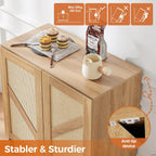 Mericonia Buffet Cabinet with Storage, Sideboards 2 Doors with Metal Base and Adjustable Shelf for Kitchen, Coffee Bar, Entryway, Hallway,Living Room (2 Door Buffet Cabinet, Rattan-Natural 2.0)