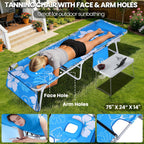 KingSom Sun Tanning Chair with Face Hole,Beach Lounge Chair with Folding Side Table,6-Position Recliner Chaise Lounge Chair,Pool Lounge Chair Outdoor Lay Flat with Pillow & Pocket,Max 350lbs-White