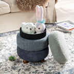 Glitzhome Round Ottoman with Storage, Small Foot Stool, Modern Accent Stool Upholstered Vanity Stool with Rubberwood Ball Feet for Bedroom Living Room Dorm Room, Gradient Blue