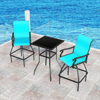 LEVELEVE Patio Bar Set 2pcs Swivel Bar Stools Outdoor Bistro Textilene Furniture Stability All-Weather Set (3, Lake Blue Padded)