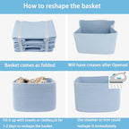 Cotton Rope storage Basket Bins Woven Basket for Organizing Shelves Rectangle Decorative Baskets For storage 3 pack (light blue)