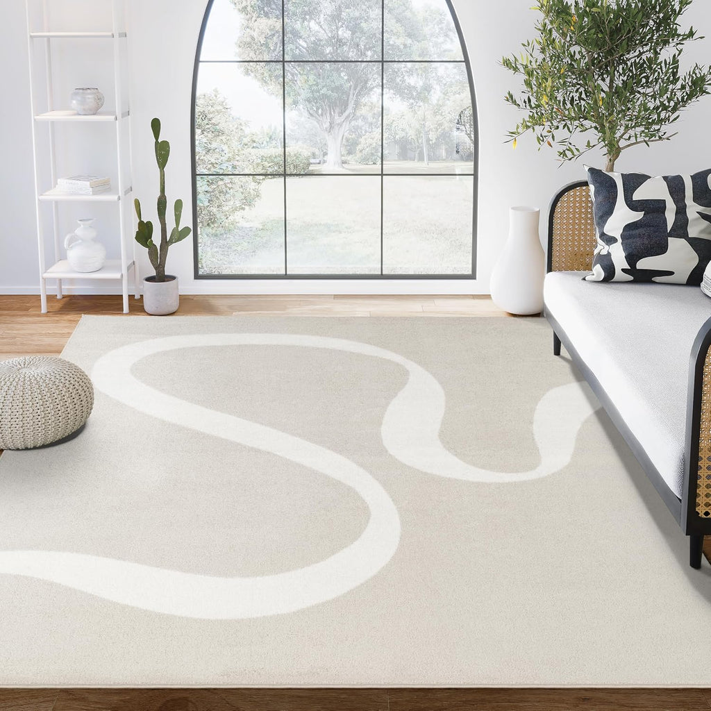 Abani Deco Collection Area Rug - Beige Modern Abstract Ribbon Design - 2' x 3' - for Living Room, Bedroom & Office