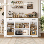 HOSTACK Buffet Cabinet with Drawers, 55" Large Sideboard Buffet Storage Cabinet with Shelves and Doors, Modern Farmhouse Coffee Bar Station Wood Kitchen Table for Kitchen, Dining Room, White/Rustic