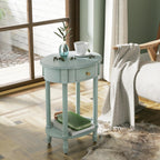 COZAYH French Country Oval End Table with 1 Small Drawer, Farmhouse Wood End Table with Additional Storage Shelf, Elegant Bedside Table for Small Spaces,Living Room,Bedroom, Light Green