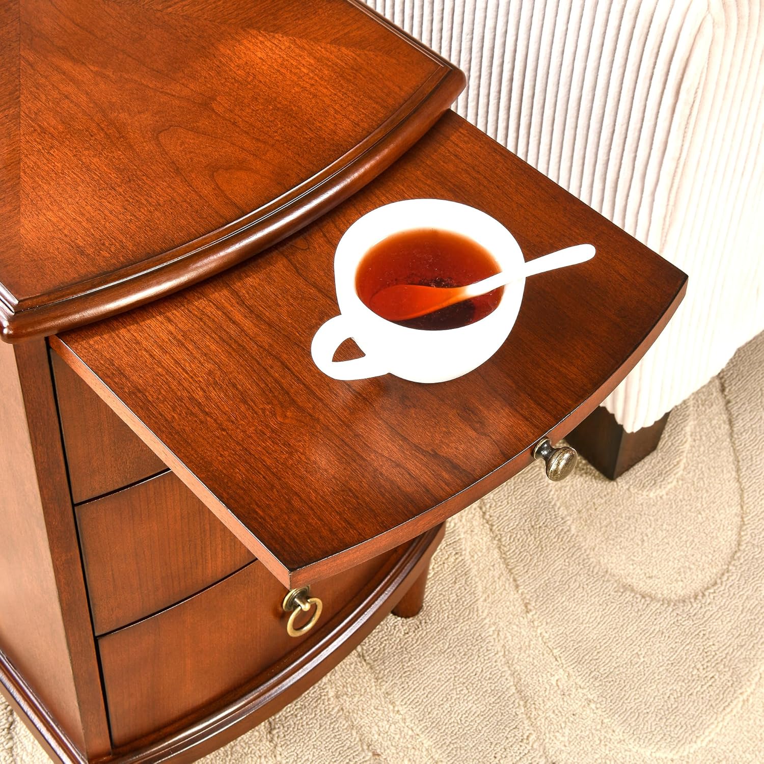 Vintage End Side Table with Slide-Out Tray and 3 Storage Drawers, Sofa Side Table for Small Space, Beside Table for Living Room, 13”W x 22”L x 22.6”H,No-Tools Assembly, Beeswax BG-A1569-MG