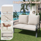HOMREST Outdoor Loveseat Aluminum Patio Furniture Sofa, All-Weather Metal Outdoor Couch with Cushions, Beige