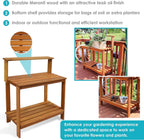 Sunnydaze 42-Inch Meranti Wood Outdoor Potting Bench with Storage Shelf - Teak Oil Finish