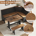 LUXOAK 3-Piece Corner Dining Set with Hidden Storage, Black Oak | Breakfast Nook, L-Shaped Corner Bench, Hidden Storage, Space Saving Design for Small Space, Kitchen Dining Room Furniture
