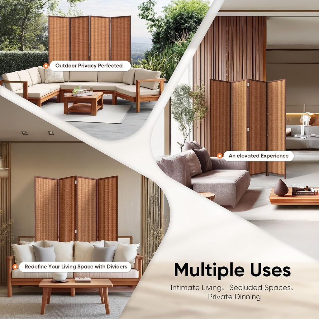 JOSTYLE 4 Panel Folding Privacy Screens 6ft Bamboo Freestanding Room Dividers, 70.9" H x 79" W