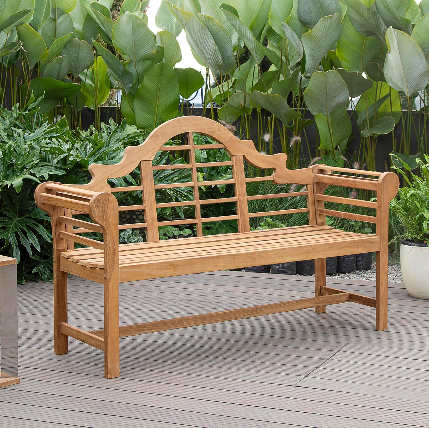 Cambridge Casual Lutyens Teak Wood Garden Bench 5-Foot, Outdoor Teak Bench, Wooden Outdoor Bench for Patio, Porch, Backyard, Lawn, Deck & Entryway