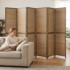 HOMCOM Room Divider, 6 FT Tall Folding Privacy Screen, 6 Panel Hand-Woven Bamboo Wall Partition for Room Separation, Portable Boho Freestanding Wall Divider for Bedroom, Home Office, Brown