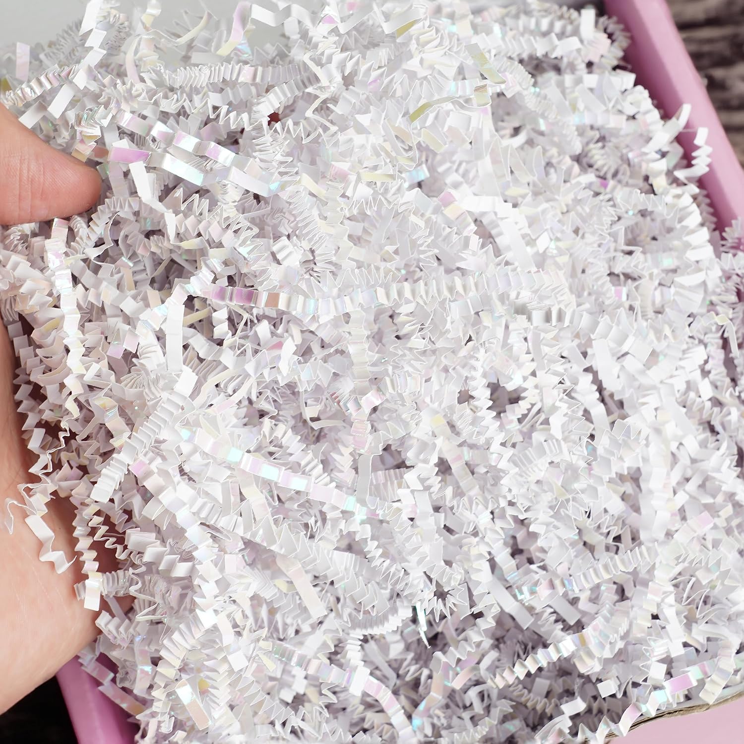 Uptotop 5oz Crinkle Cut Paper Shred Filler, Grass Cushion Paper Streamer for Gift Box, Christmas, Thanksgiving, Halloween, Wedding & Holiday Decor, Diamond White
