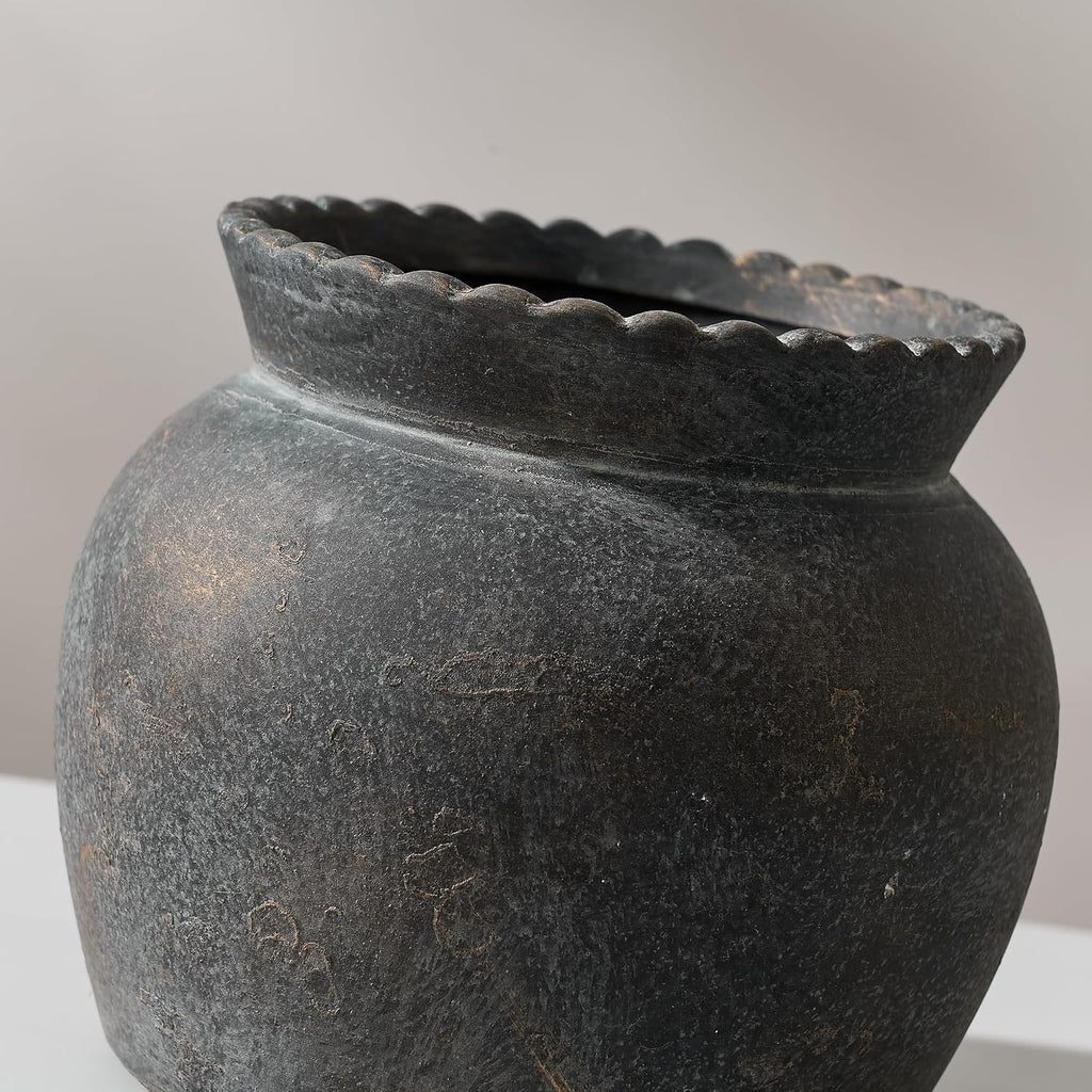 SIDUCAL Ceramic Flower Vase with Wide Mouth Lace, 5.1 Inch Pottery Rustic Farmhouse Boho Vases, Small Terracotta Vase for Home Decor, Table, Living Room, Bathroom, Shelf, Wedding, Bronze