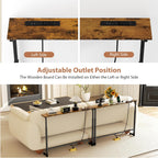 GRLEAF 2 Pack Adjustable Height Narrow Console Table with Power Outlets, 90" Long Sofa Table with Charging Station Behind Couch Table Entryway Table for Living Room and Hallway – Rustic Brown