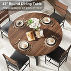 knoworld 43" Round Dining Table for 4, Kitchen Tables Dining Room Circle Dinner Table with Pedestal Metal Frame, Space Saving Wood Industrial Kitchen & Dining Room Tables, Walnut 43In
