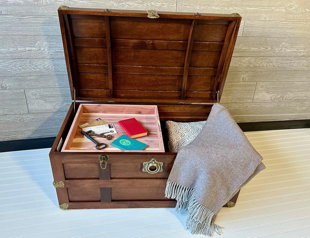 Steamer Trunk Hope Chest for Blankets, Amish Hand-Crafted in USA Maple, 36" Large Blanket Storage Trunks Bedroom Trunk or Blanket Trunk w/Cedar Tray & Brass Lock