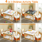 GTOLV Kids Table and Chair Set, 3 in 1 Wooden Activity Table with Storage Drawer for Toddlers Drawing, Reading, Crafts, 2 in 1 Detachable Tabletop Table Set for Nursery, Playroom (Natural)
